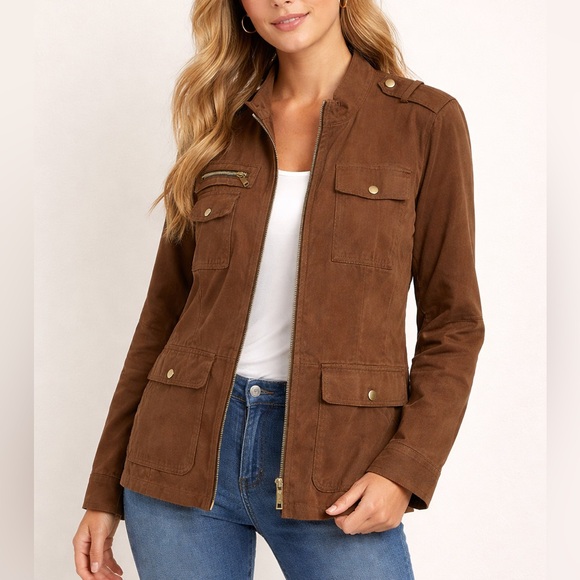 Kenneth Cole Jackets & Blazers - Kenneth Cole Dark Brown Faux Suede Military Jacket